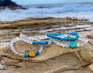 Moonstone, Blue Apatite and Coral Flower Minimalist Bracelet
