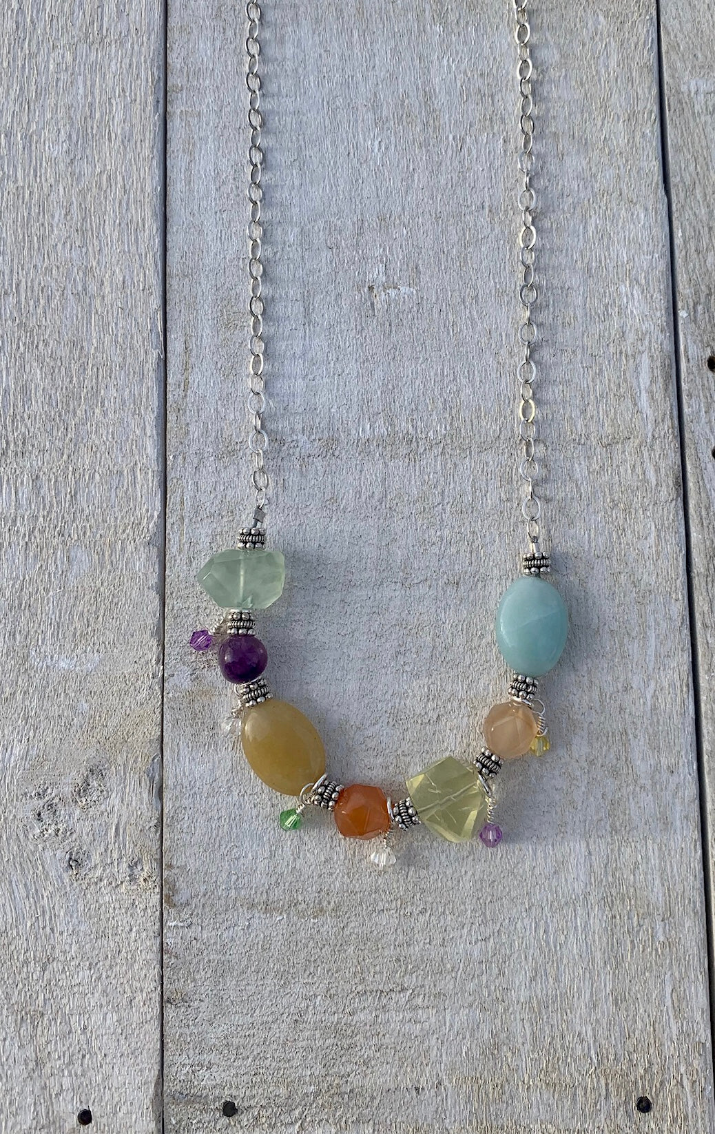 Amazonite, Fluorite, Carnelian, Honey Jade, and Amethyst Necklace