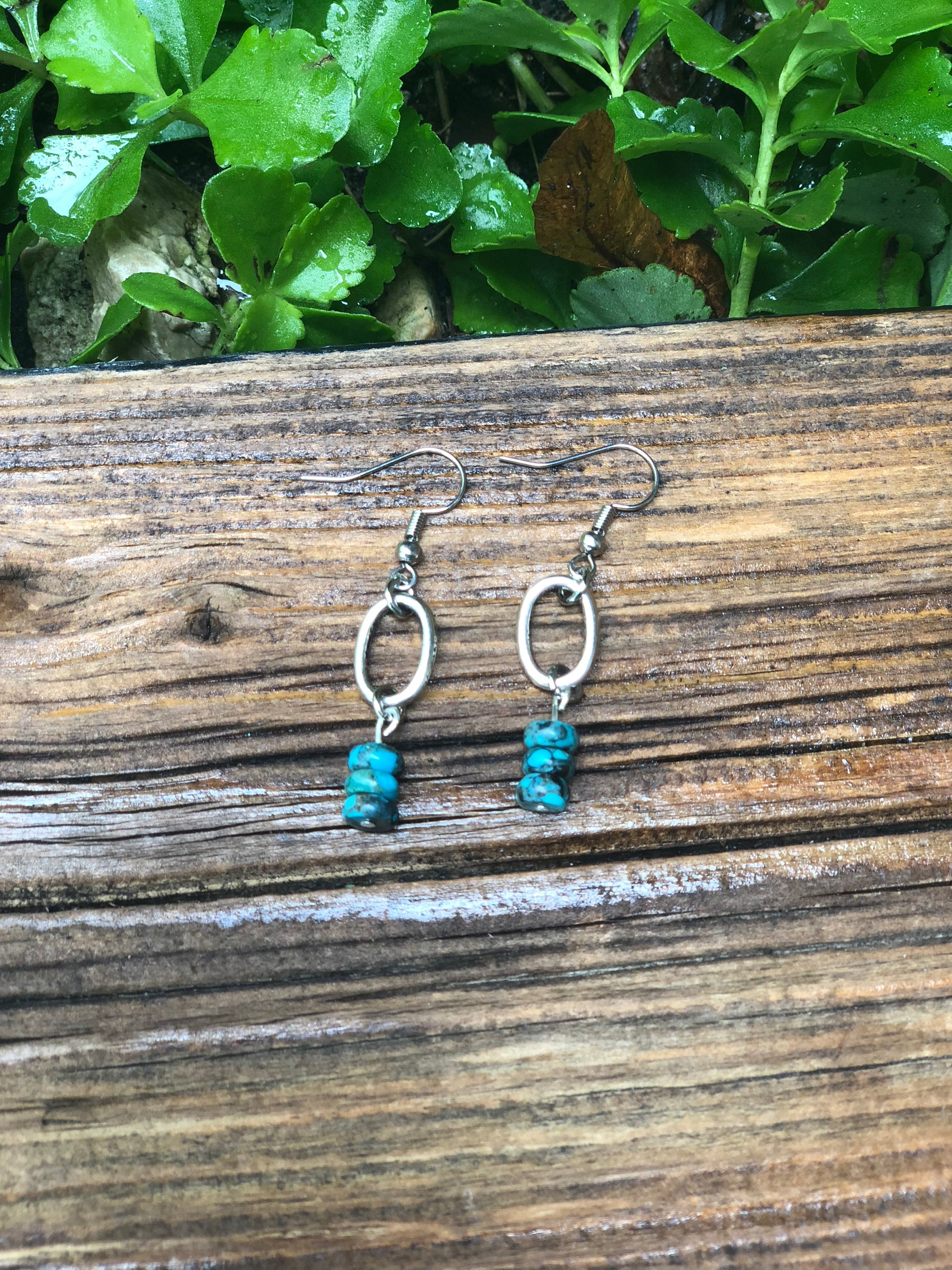 Turquoise Silver Plated Oval Earrings