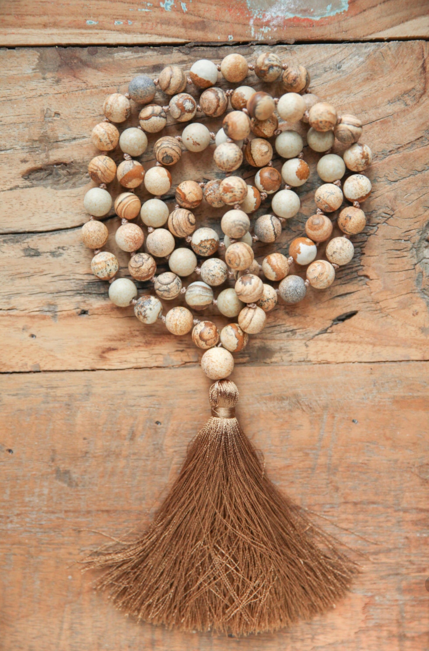 Picture Jasper 108 Bead Mala Necklace
