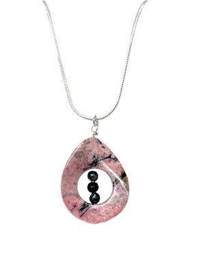 Rhondonite, Black Onyx and Sterling Silver Pendant