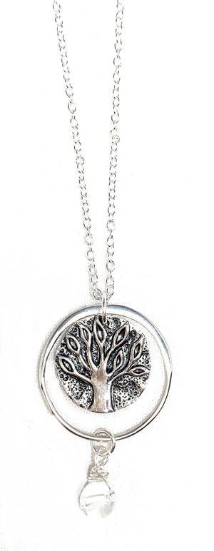 Tree of Life and Clear Quartz Sterling Silver Necklace