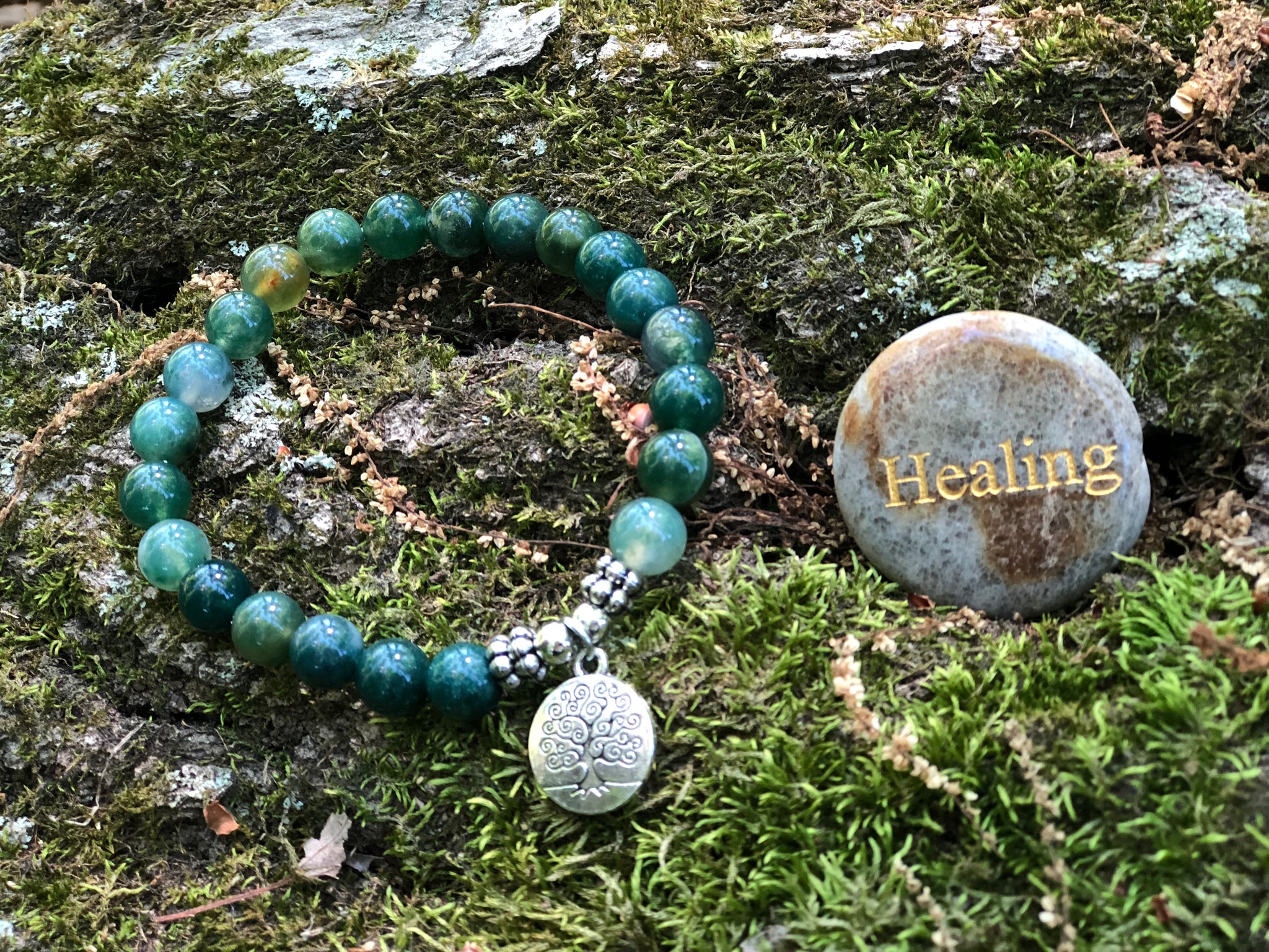 Moss Agate Round Bead Bracelet 6mm – The Healing Pear