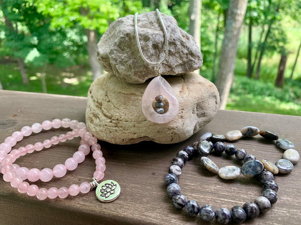 Rose Quartz, Silverite and Sterling Silver Pendant|Positively Me Boutique