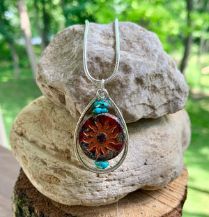 Rise Up Czech Glass and Turquoise Pendant