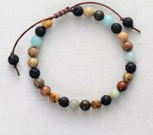 Men’s Jasper, Amazonite and Lava Stone Aromatherapy Adjustable Bracelet