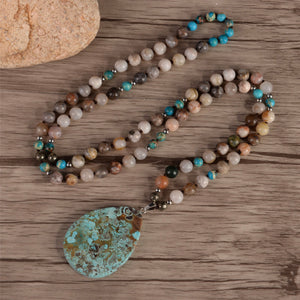 Jasper, Pyrite and Onyx Natural Gemstone Handmade Necklace