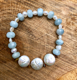 Pearl and Blue Chalcedony Crystal Bracelet