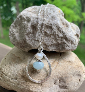 Fresh Water Pearl and Aquamarine Gemstone Pendant