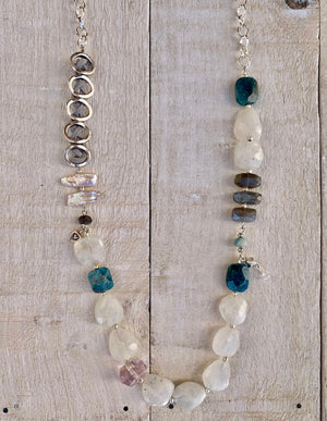 Moonstone, Labradorite, Blue Apatite and Pearl Necklace