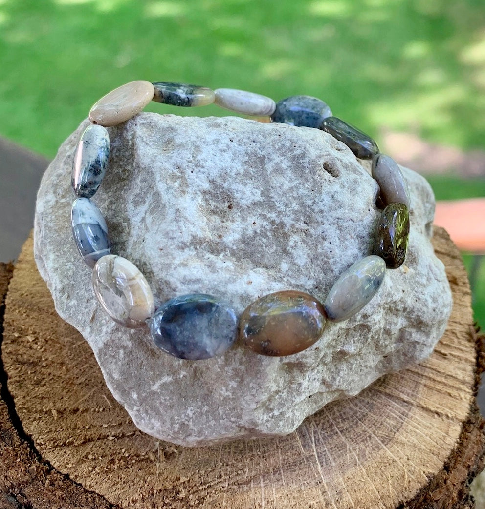 Silver Leaf Jasper Bead Bracelet|Positively Me Boutique