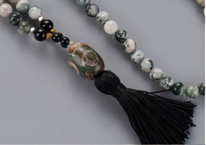 Agate and Onyx Mala Tibetan Bead Necklace