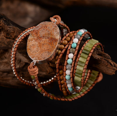 YGLINE Boho Leather Wrap Bracelet For Women – Adjustable Imperial Jasper Healing Bead Bangle - View #5