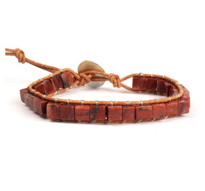 Red Jasper Boho Leather Bracelet