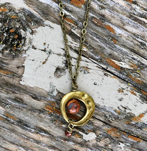 Red Jasper Wavy Framed Antique Bronze Necklace