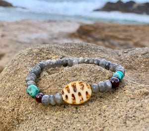 Labradorite, African turquoise and garnet bead Bracelet