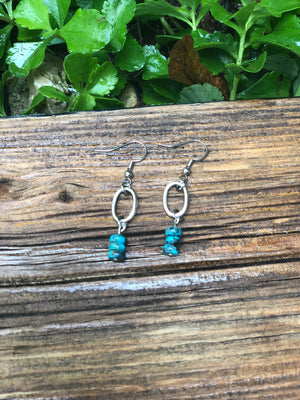 Turquoise Silver Plated Oval Earrings 