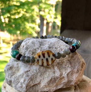 Labradorite, African turquoise and garnet bead Bracelet
