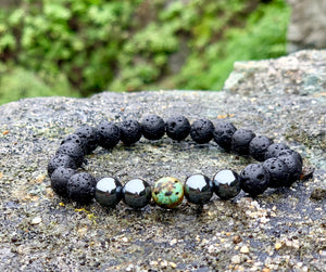 Lava, Hematite and African Turquoise Bracelet