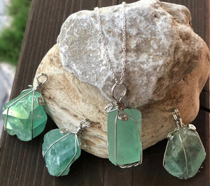 Green Fluorite Crystal Wire Wrapped Necklace